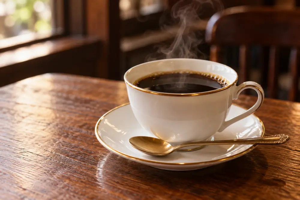 金縁のカップに注がれたブレンドコーヒー